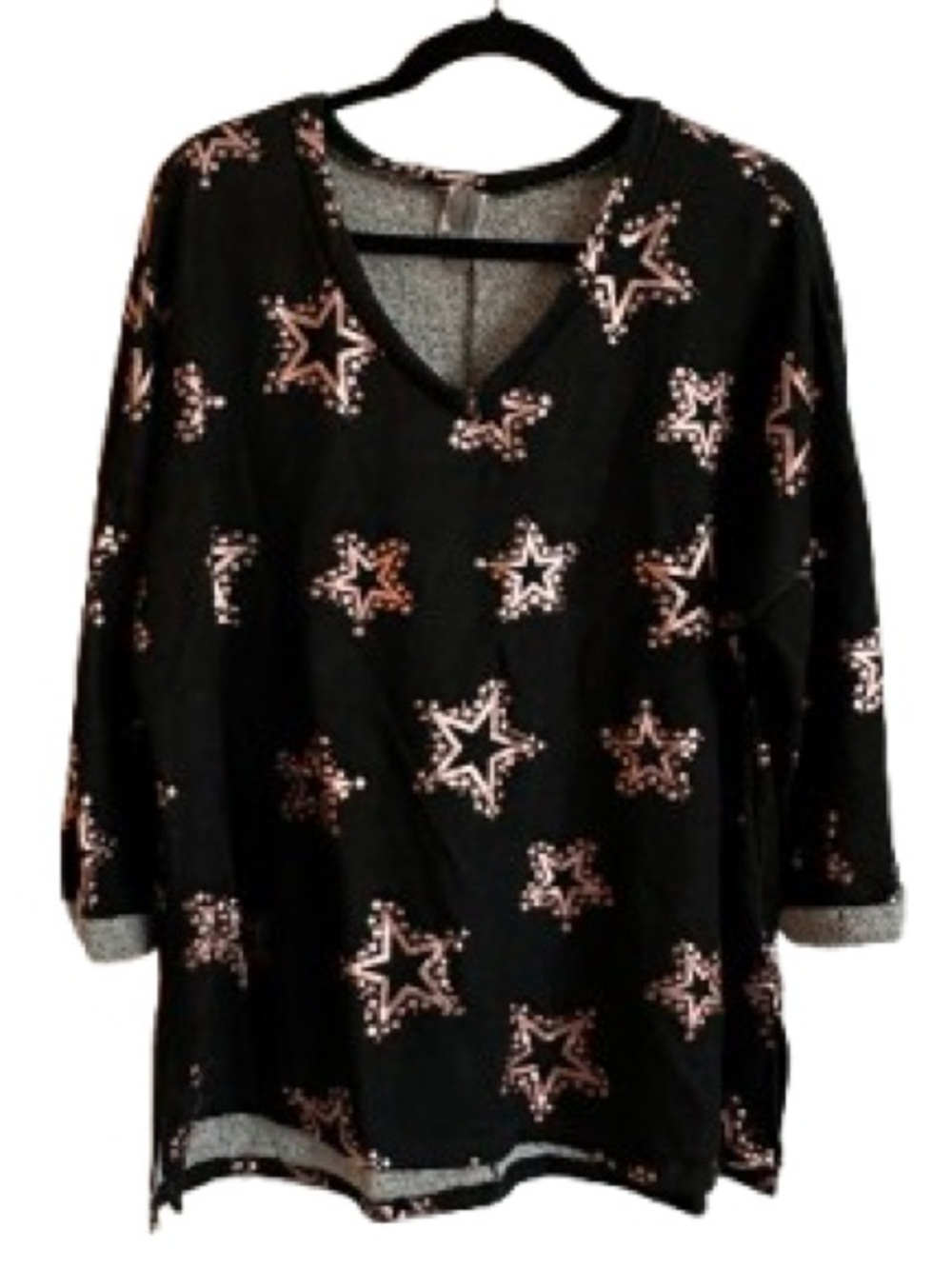 Honeyme Black V-Neck Top with Rose-Gold Star Print